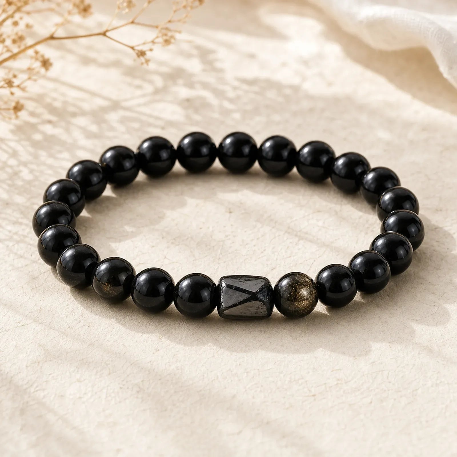 Gold Sheen Obsidian Black Tourmaline Wealth Bracelet featuring Gold Sheen Obsidian, Obsidian, Tourmaline