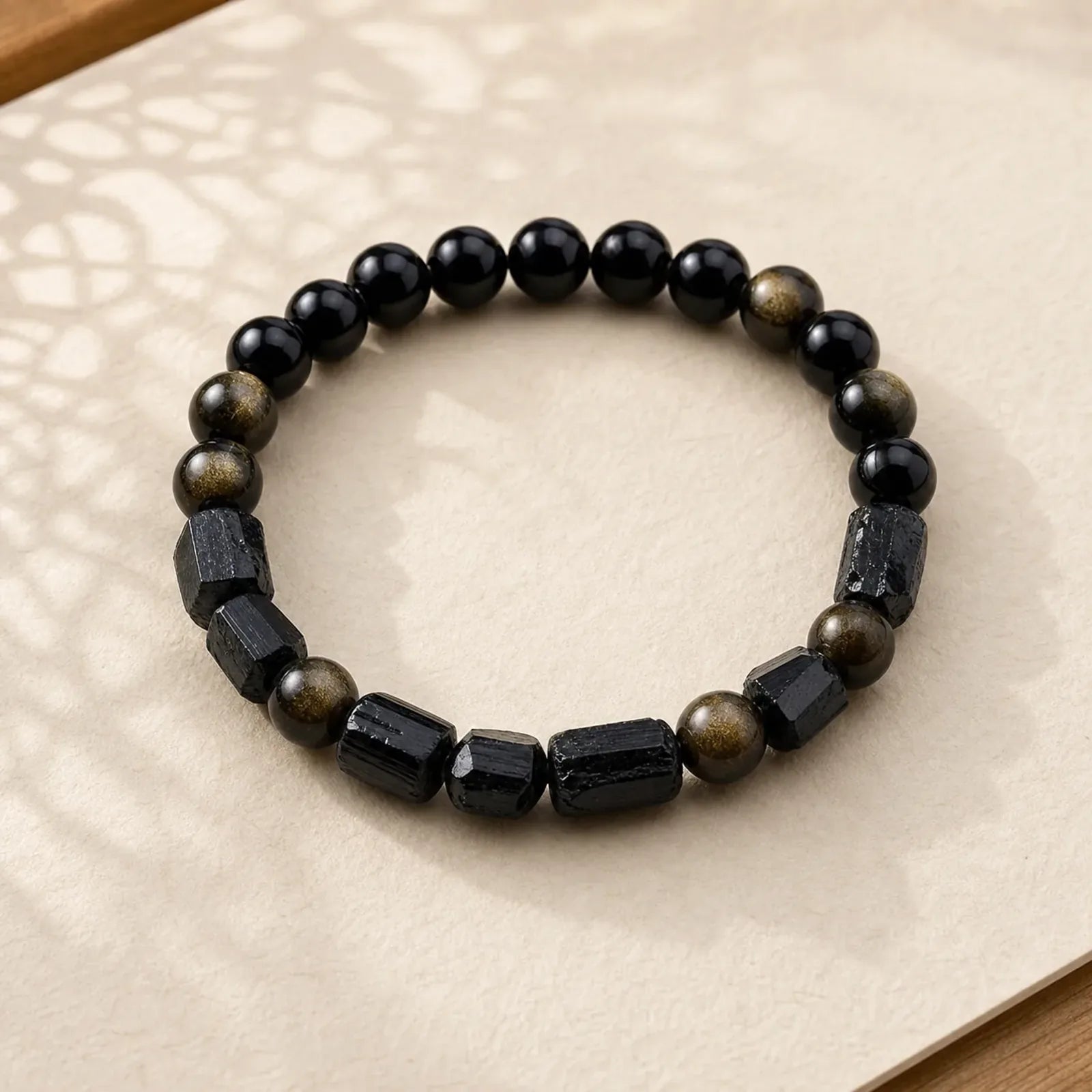 Gold Sheen Obsidian Black Tourmaline Wealth Bracelet featuring Gold Sheen Obsidian, Obsidian, Tourmaline