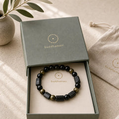 Gold Sheen Obsidian Black Tourmaline Wealth Bracelet featuring Gold Sheen Obsidian, Obsidian, Tourmaline