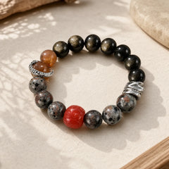 Gold Sheen Obsidian Lava Rock Red Agate Protection Bracelet featuring Gold Sheen Obsidian, Obsidian, Lava Rock