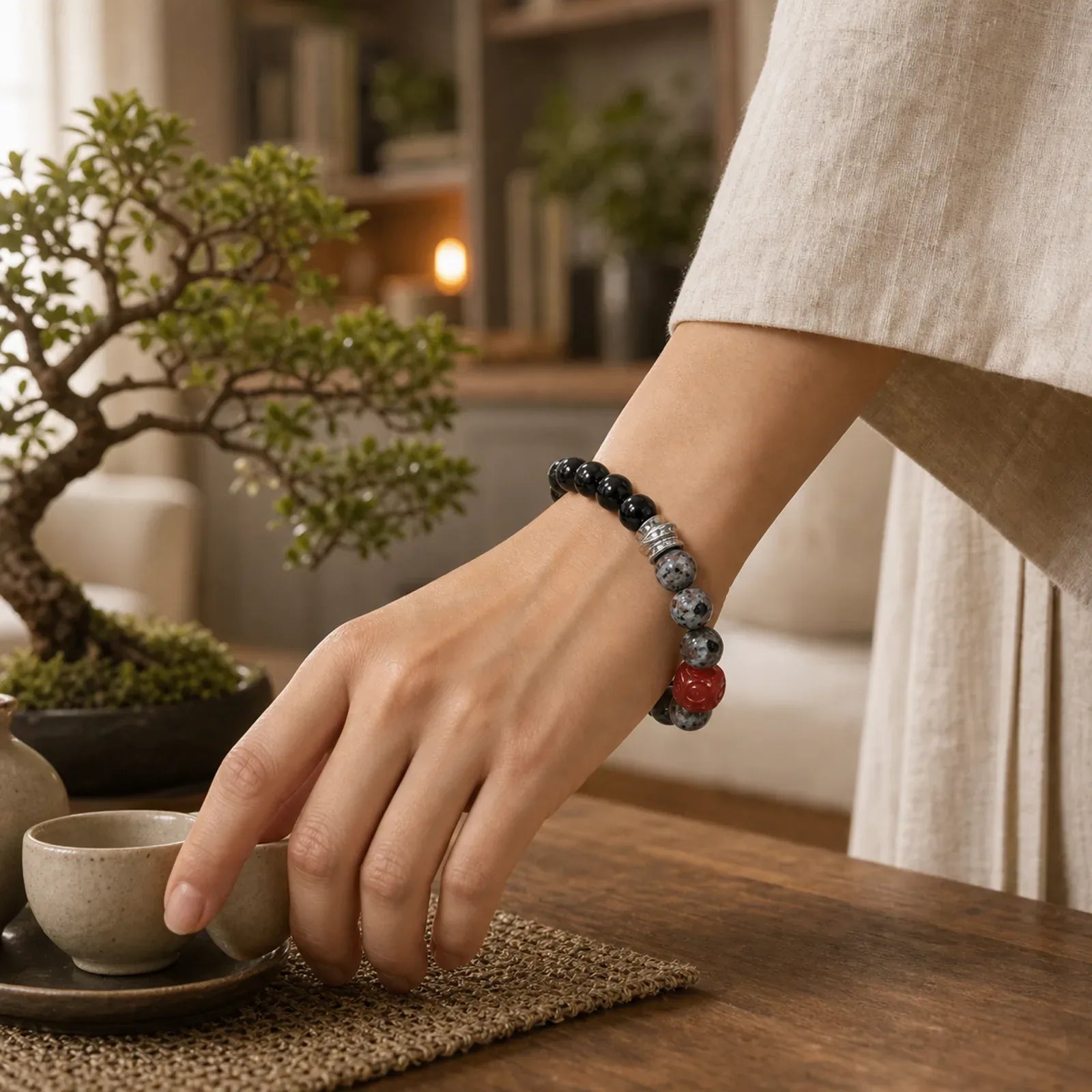 Gold Sheen Obsidian Lava Rock Red Agate Protection Bracelet featuring Gold Sheen Obsidian, Obsidian, Lava Rock