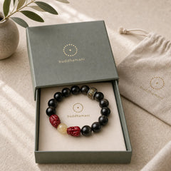 Gold Sheen Obsidian PiXiu Cinnabar Om Mani Padme Hum Protection Bracelet featuring Gold Sheen Obsidian, Obsidian, Pixiu