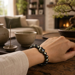 Gold Sheen Obsidian Silver Sheen Obsidian Lovely Paw Lucky Cat Protection Bracelet featuring Gold Sheen Obsidian, Obsidian, Silver