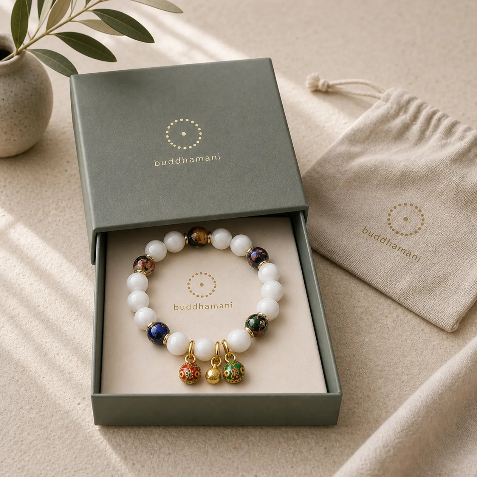 Gold Swallowing Beast Family Charm Liuli Glass Colorful Porcelain Bead Luck Bracelet featuring