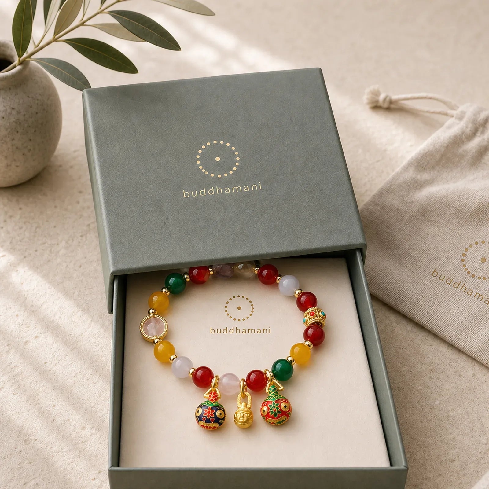 Gold Swallowing Beast Family Various Agate Crystal Success Bracelet (Extra 35% Off | USE CODE: FS35) featuring Green Agate, Red Agate, Yellow Agate