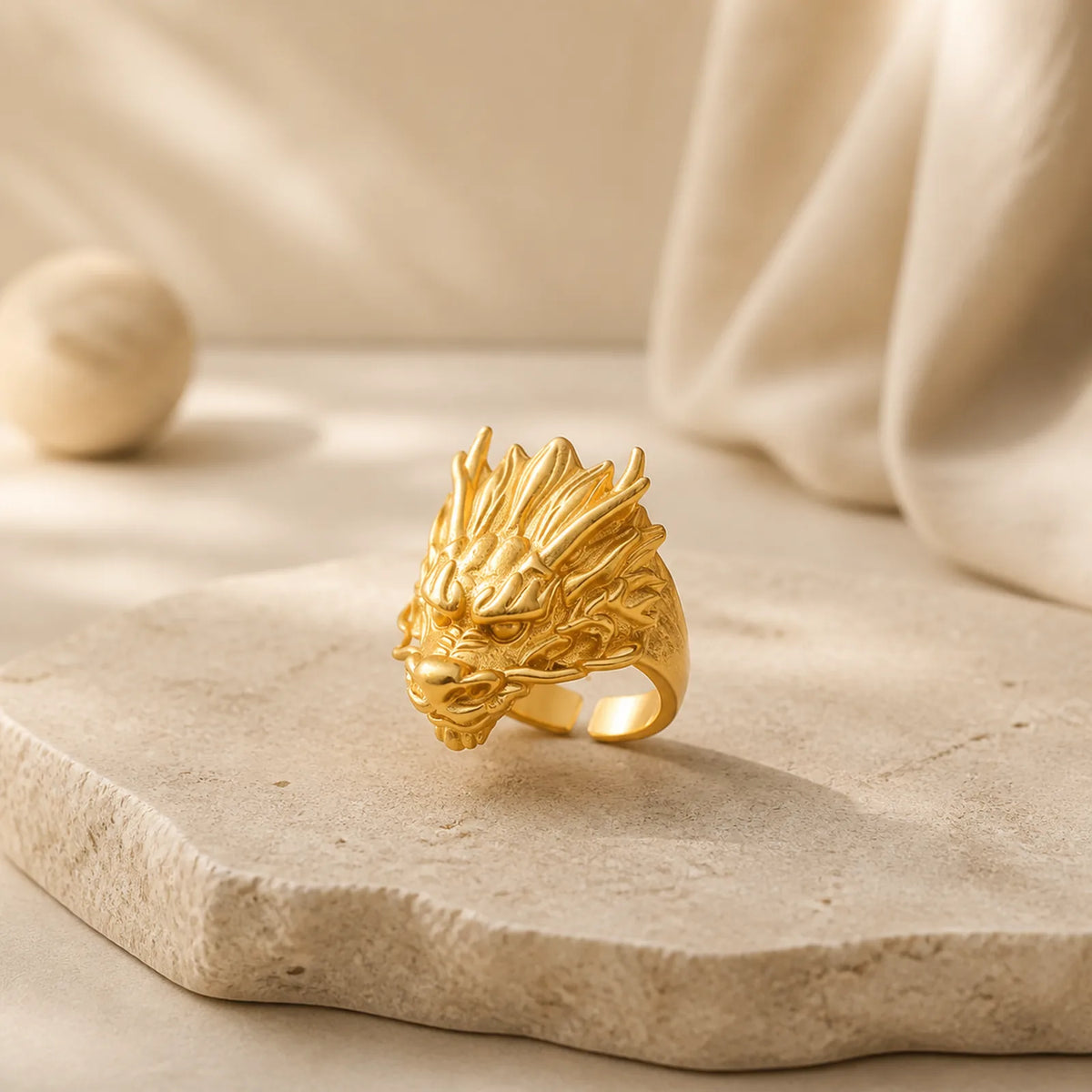 Golden Dragon Luck Protection Ring featuring Dragon, The Phoenix, Phoenix