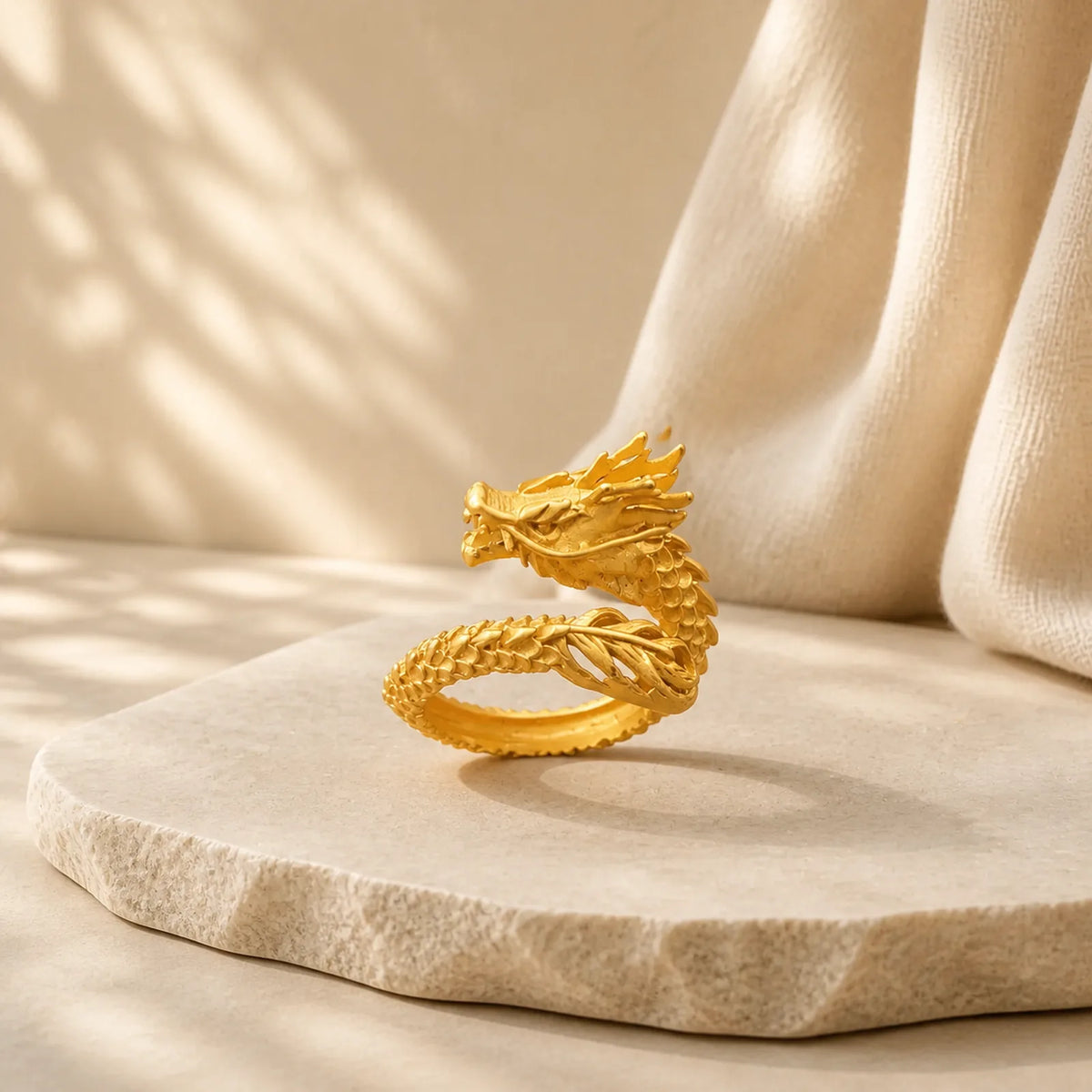 Golden Dragon Success Strength Ring featuring Dragon, The Phoenix, Phoenix