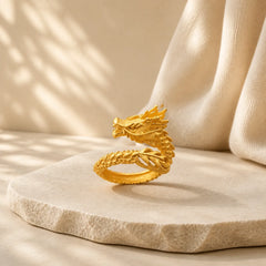 Golden Dragon Success Strength Ring featuring Dragon, The Phoenix, Phoenix