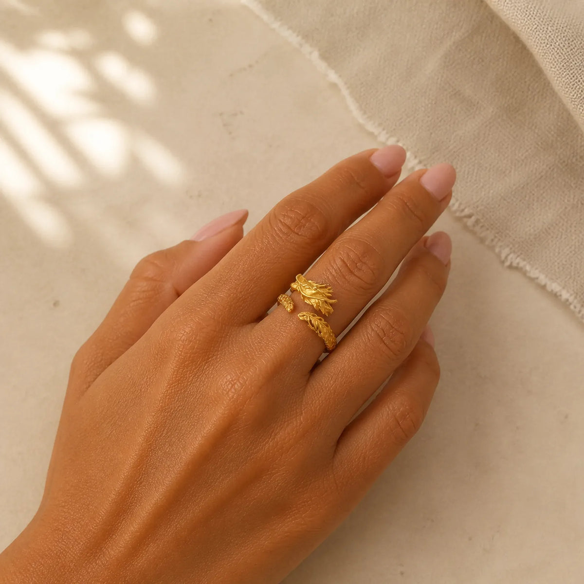 Golden Dragon Success Strength Ring featuring Dragon, The Phoenix, Phoenix