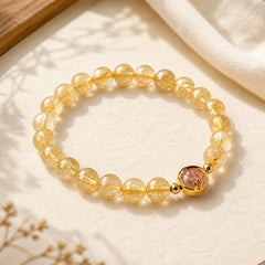Golden Rutilated Quartz Strawberry Quartz Star Protection Bracelet featuring Rutilated Quartz, Strawberry Quartz