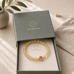 Golden Rutilated Quartz Strawberry Quartz Star Protection Bracelet featuring Rutilated Quartz, Strawberry Quartz