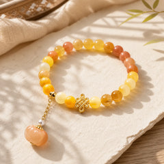 Golden Silk Jade Chinese Knotting Pumpkin Wealth Bracelet featuring Golden Silk Jade, Chinese Knotting, Copper