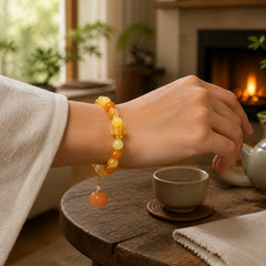Golden Silk Jade Chinese Knotting Pumpkin Wealth Bracelet featuring Golden Silk Jade, Chinese Knotting, Copper