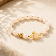 Golden Silk Jade Cute Rabbit Luck Bracelet featuring Golden Silk Jade, Copper