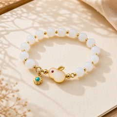 Golden Silk Jade Cute Rabbit Luck Bracelet featuring Golden Silk Jade, Copper