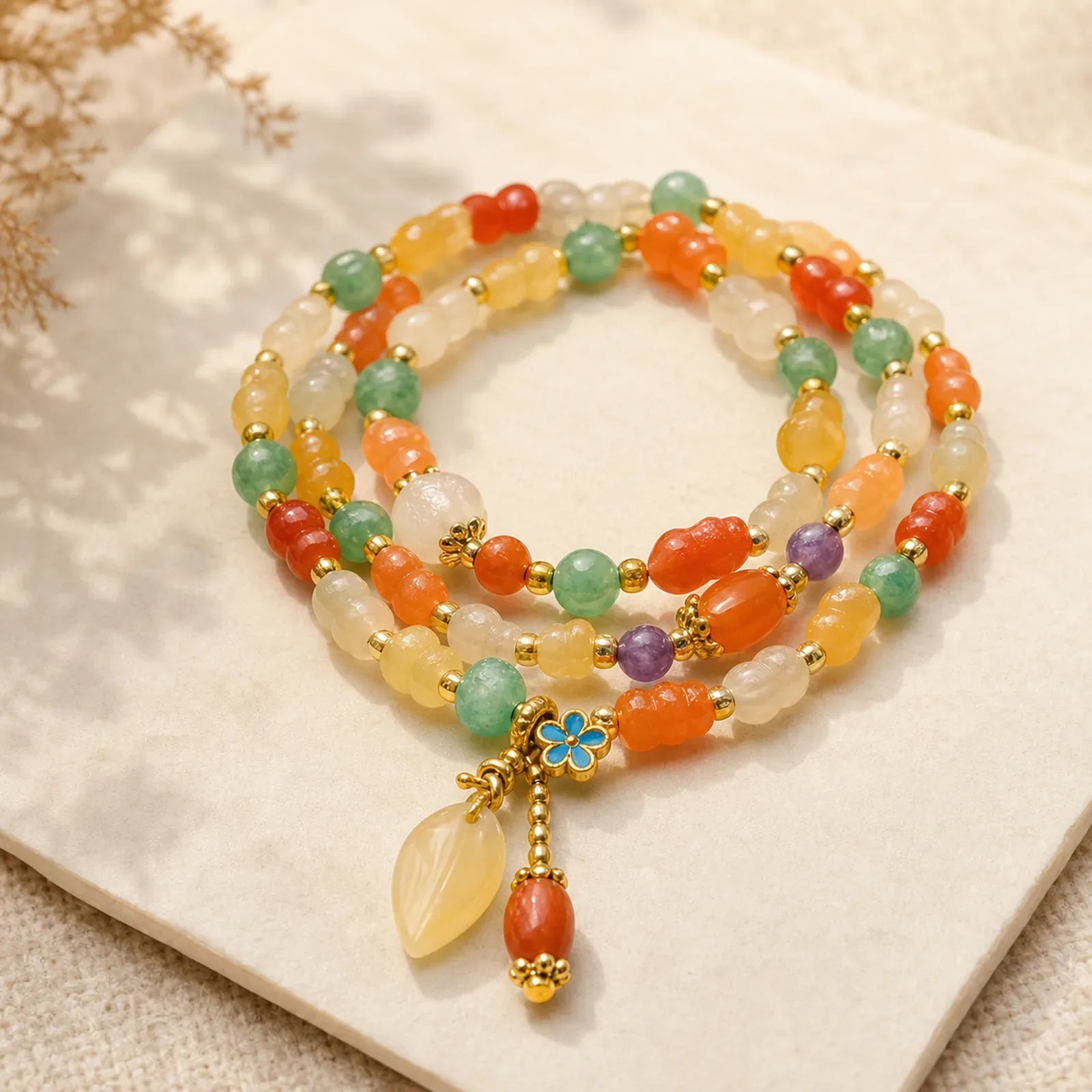 Golden Silk Jade Gourd Wealth Bracelet featuring Golden Silk Jade