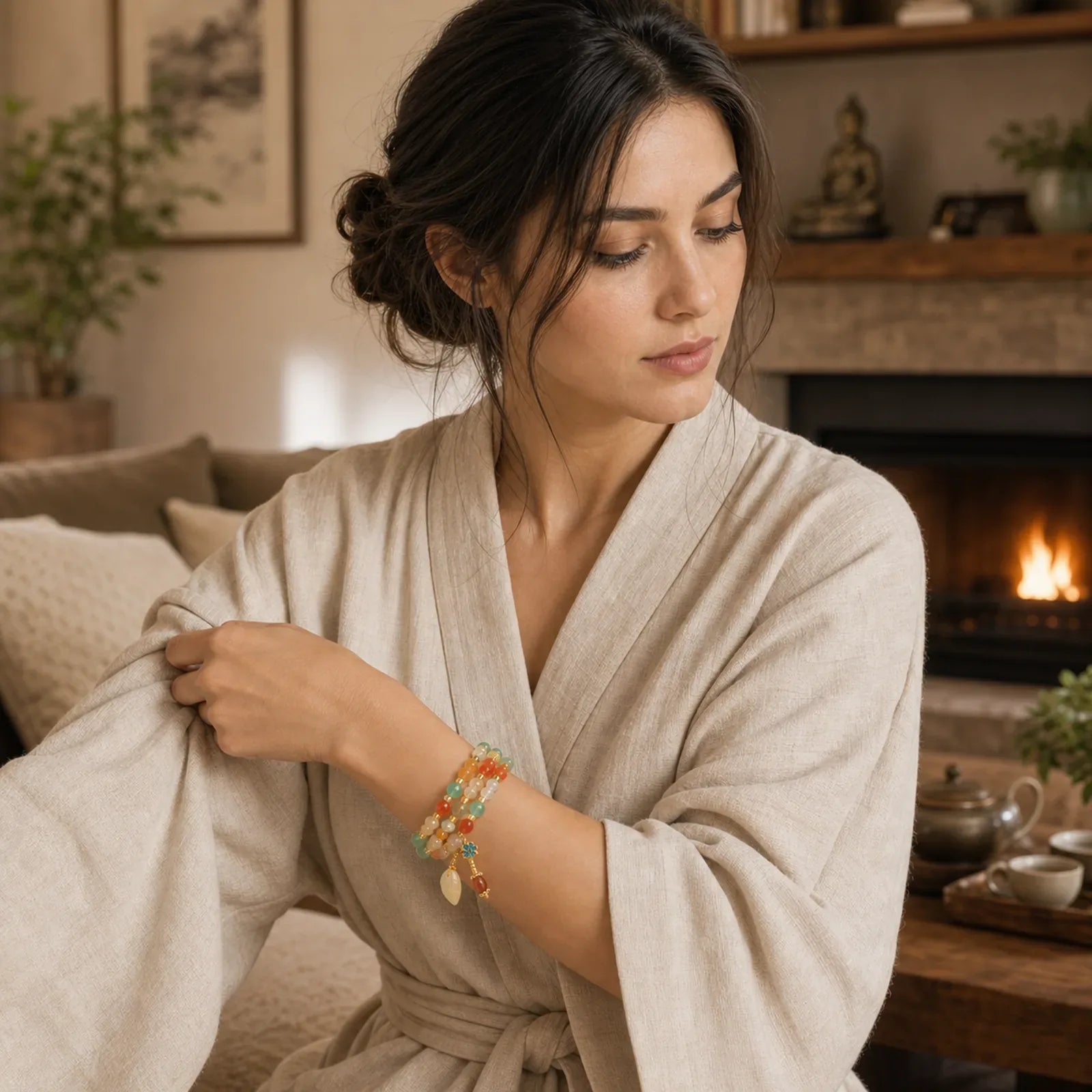 Golden Silk Jade Gourd Wealth Bracelet featuring Golden Silk Jade