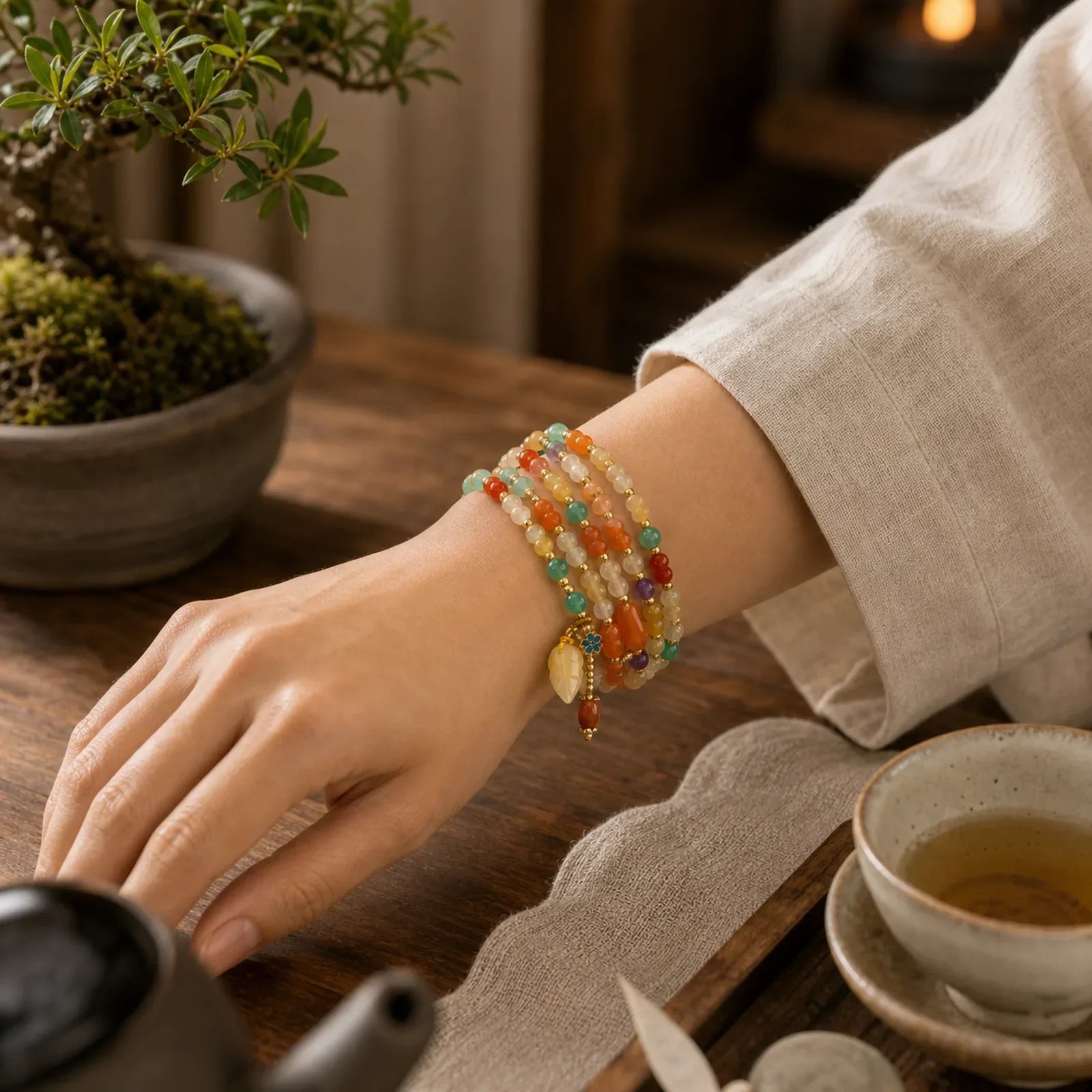Golden Silk Jade Gourd Wealth Bracelet featuring Golden Silk Jade