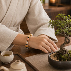 Golden Silk Jade Lotus Wealth Luck Bracelet featuring Golden Silk Jade, Lotus, Lotus Symbol