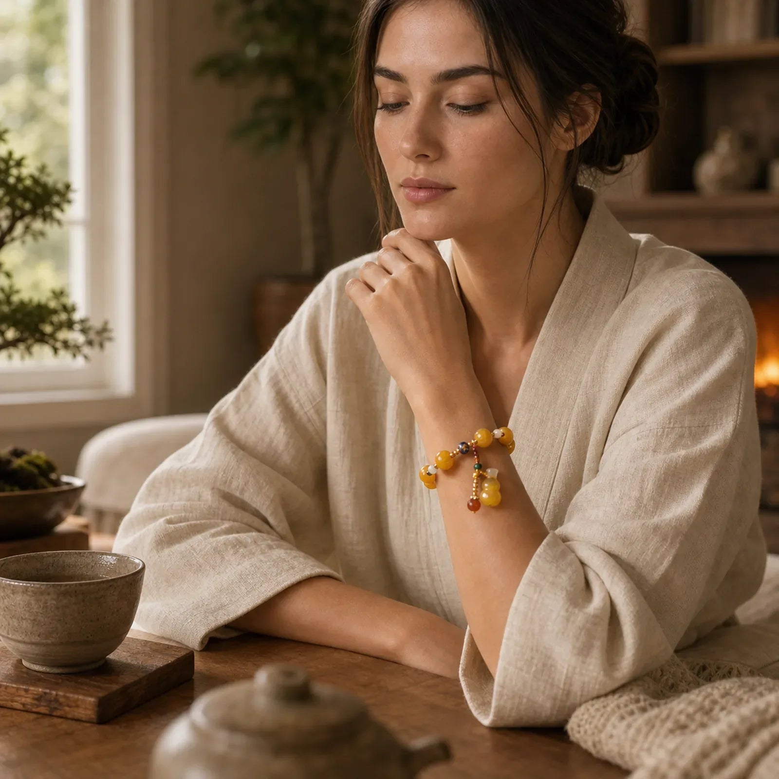 Golden Silk Jade Pixiu Wealth Bracelet featuring Golden Silk Jade, Pixiu