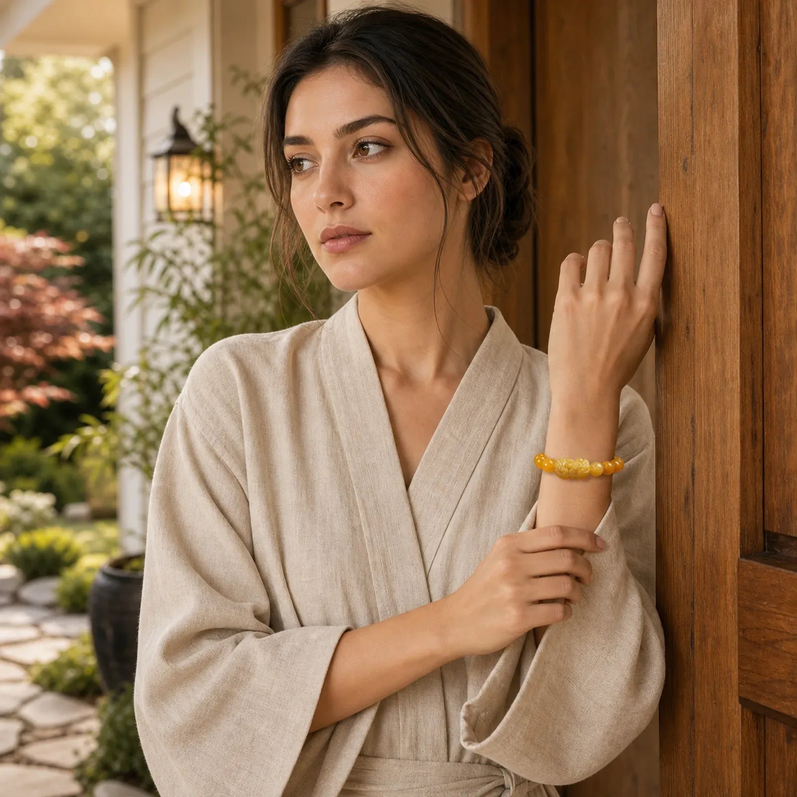 Golden Silk Jade Pixiu Wealth Bracelet featuring Golden Silk Jade, Pixiu