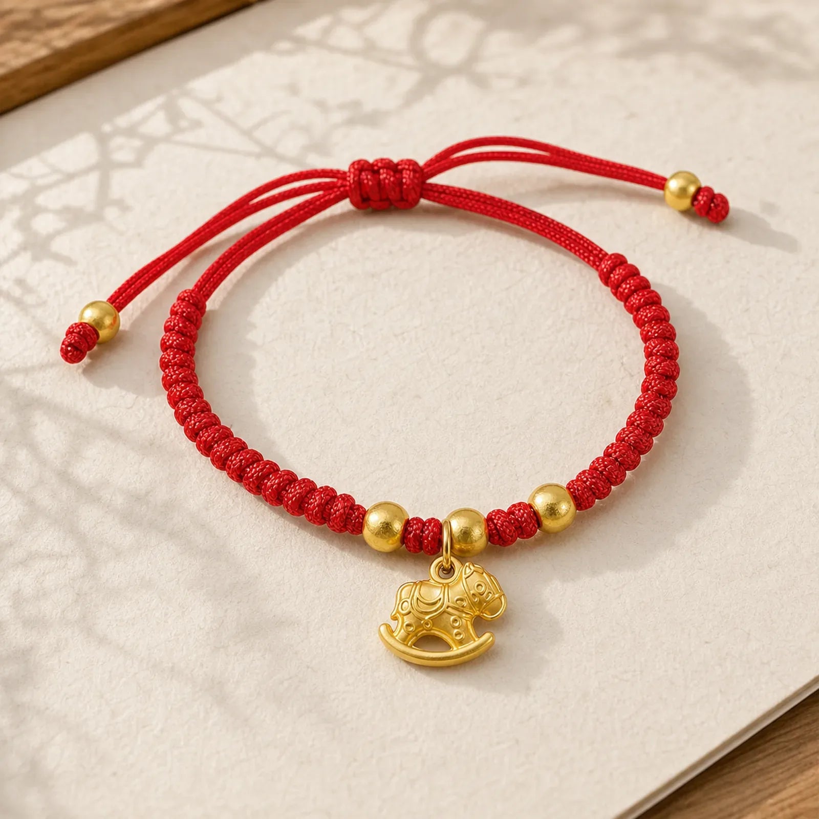 Golden Year Of The Horse Red String Copper Strength Braided Bracelet featuring Horse, Red String, Copper