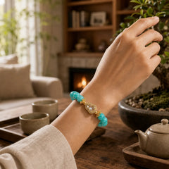 Gourd Design Amazonite Stone Healing Confidence Beads Bracelet featuring Amazonite