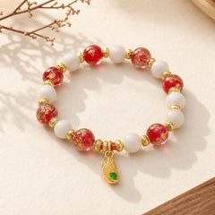 Gourd God Of Wealth Charm Fortune Liuli Glass Bead Incense Ash Porcelain Bead Bracelet featuring Five Elements, Pearl