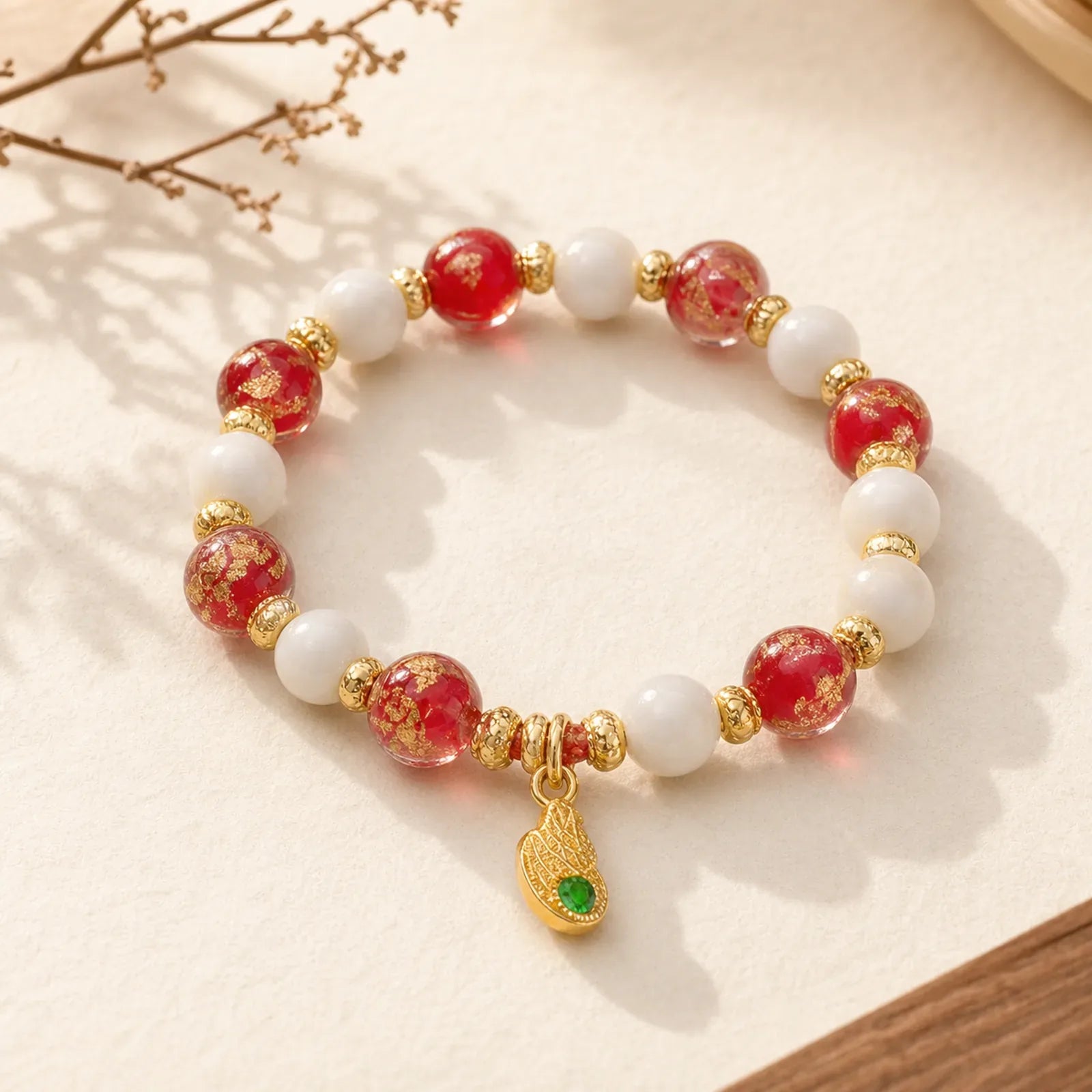 Gourd God Of Wealth Charm Fortune Liuli Glass Bead Incense Ash Porcelain Bead Bracelet featuring Five Elements, Pearl