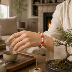 Gourd God Of Wealth Charm Fortune Liuli Glass Bead Incense Ash Porcelain Bead Bracelet featuring Five Elements, Pearl