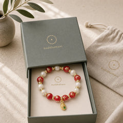 Gourd God Of Wealth Charm Fortune Liuli Glass Bead Incense Ash Porcelain Bead Bracelet featuring Five Elements, Pearl