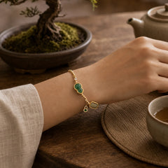Gourd Green Agate Zircon Copper Beads Support Chain Bracelet featuring Green Agate, Copper