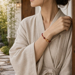 Gourd Peach Wood Rope Adjustable Wealth Luck Bracelet featuring Peach Wood, Red String, Cinnabar