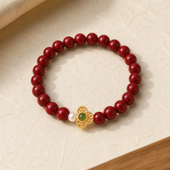 Gourd Pearl Cinnabar Blessing Beads Bracelet featuring Pearl, Cinnabar, Silver