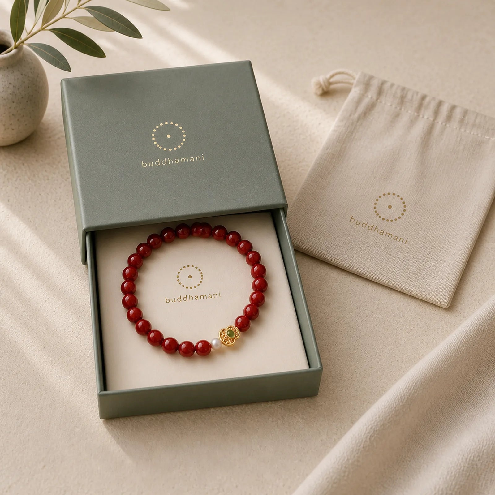 Gourd Pearl Cinnabar Blessing Beads Bracelet featuring Pearl, Cinnabar, Silver