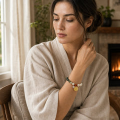 Gradient Bodhi Seed Amber Lotus Peace Bracelet featuring Bodhi Seed, Amber, Lotus