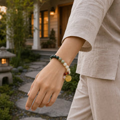Gradient Bodhi Seed Amber Lotus Peace Bracelet featuring Bodhi Seed, Amber, Lotus