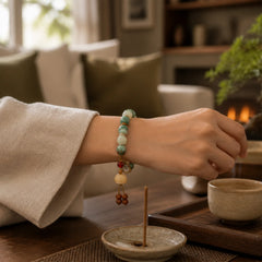 Gradient Bodhi Seed Om Mani Padme Hum Carved Zakiram Peace Bracelet featuring Bodhi Seed, Om Mani Padme Hum, Om