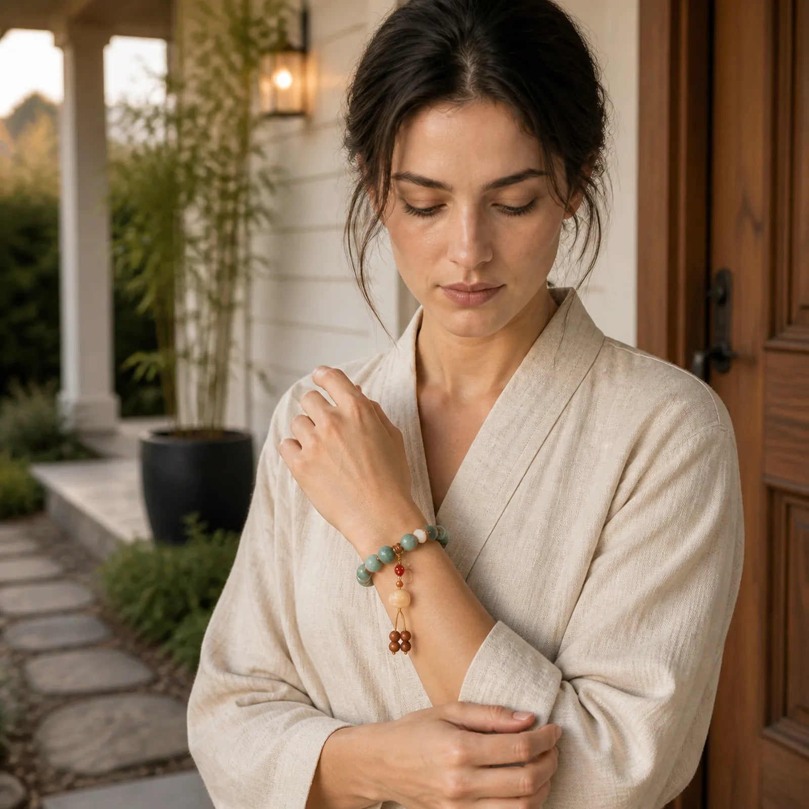 Gradient Bodhi Seed Om Mani Padme Hum Carved Zakiram Peace Bracelet featuring Bodhi Seed, Om Mani Padme Hum, Om