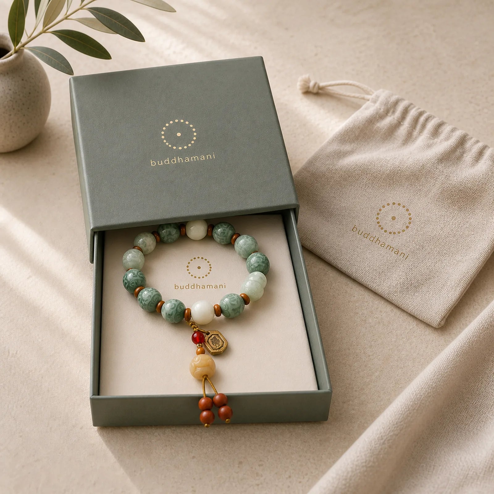 Gradient Bodhi Seed Om Mani Padme Hum Carved Zakiram Peace Bracelet featuring Bodhi Seed, Om Mani Padme Hum, Om