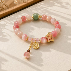 Gradient Pink Cat's Eye Butterfly Peace Bracelet featuring Cat's Eye / Chrysoberyl, Butterfly, Feng Shui Butterfly