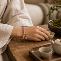 Gradient Pink Cat's Eye Butterfly Peace Bracelet featuring Cat's Eye / Chrysoberyl, Butterfly, Feng Shui Butterfly