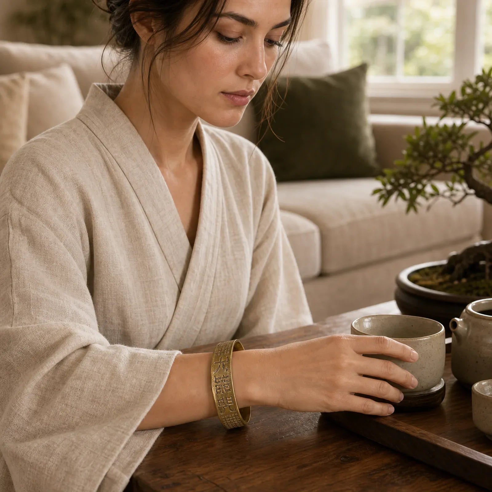 Great Compassion Mantra Copper Brass Luck Power Bracelet Bangle featuring Copper