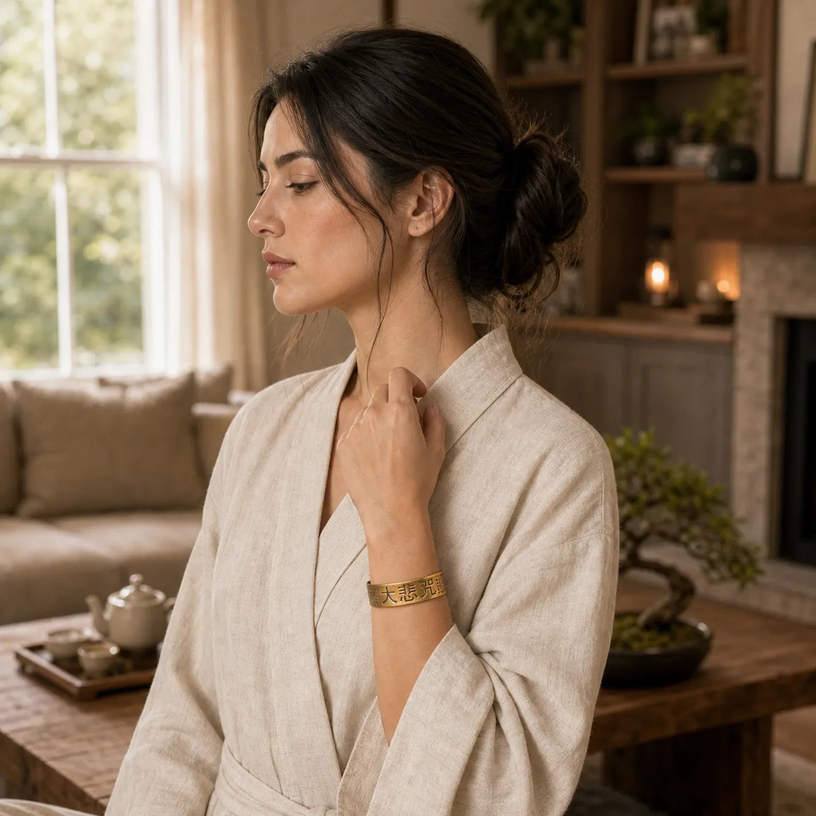 Great Compassion Mantra Copper Brass Luck Power Bracelet Bangle featuring Copper