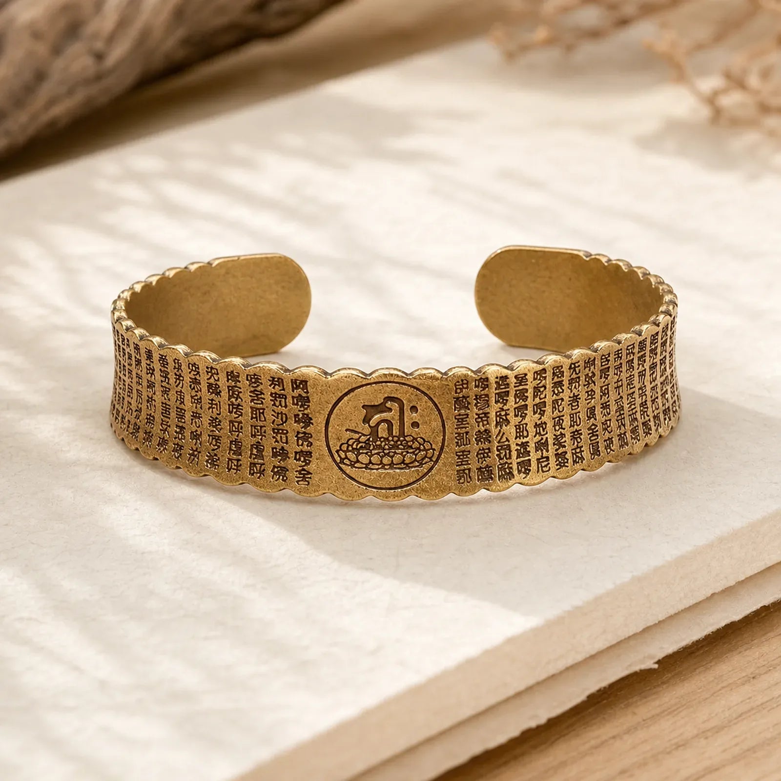 Great Compassion Mantra Copper Brass Luck Self Care Bracelet Bangle featuring Copper