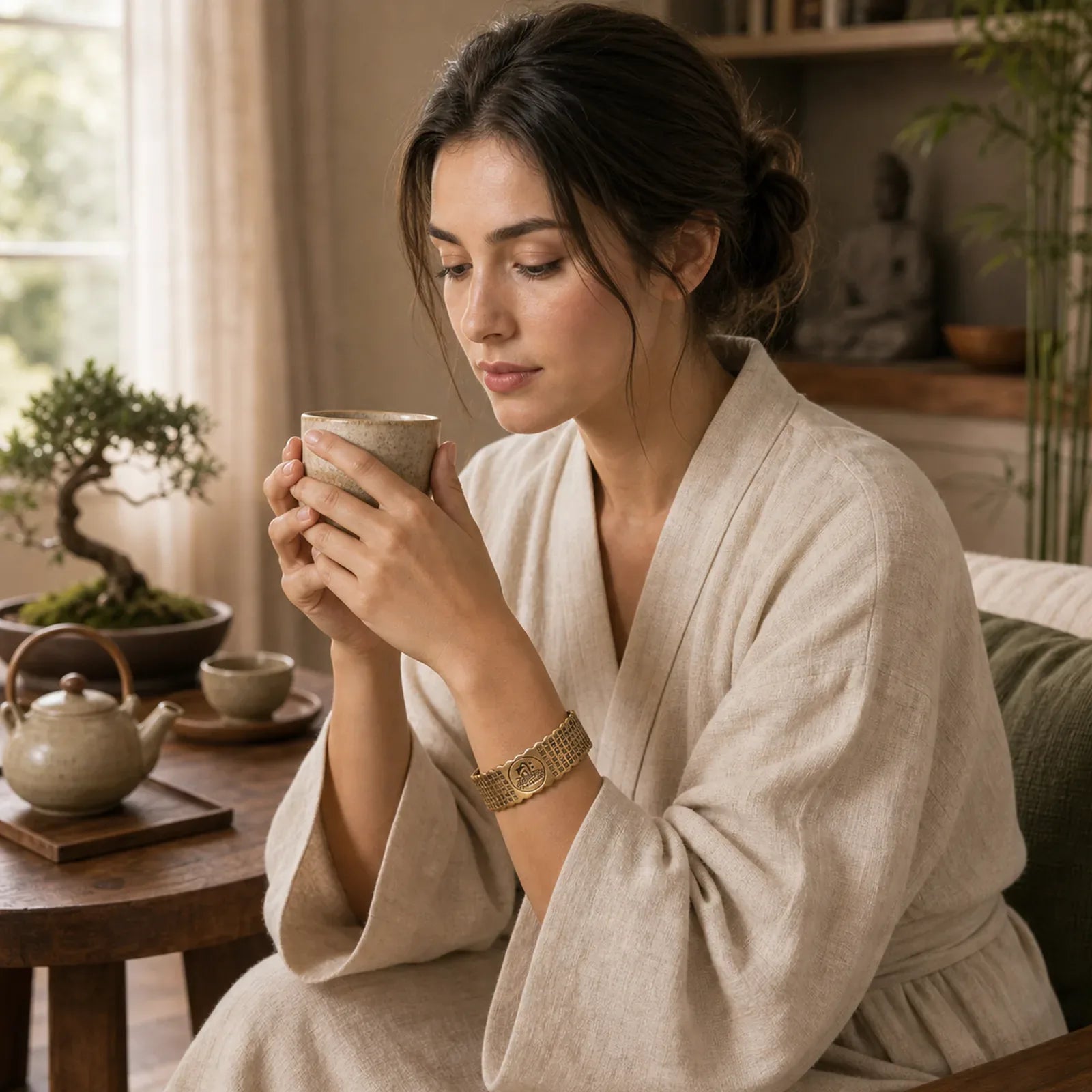 Great Compassion Mantra Copper Brass Luck Self Care Bracelet Bangle featuring Copper