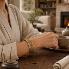 Great Compassion Mantra Copper Brass Luck Self Care Bracelet Bangle featuring Copper