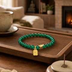 Green Agate Ingot Fu Character Relaxation Hope Bracelet featuring Green Agate, Fu Character