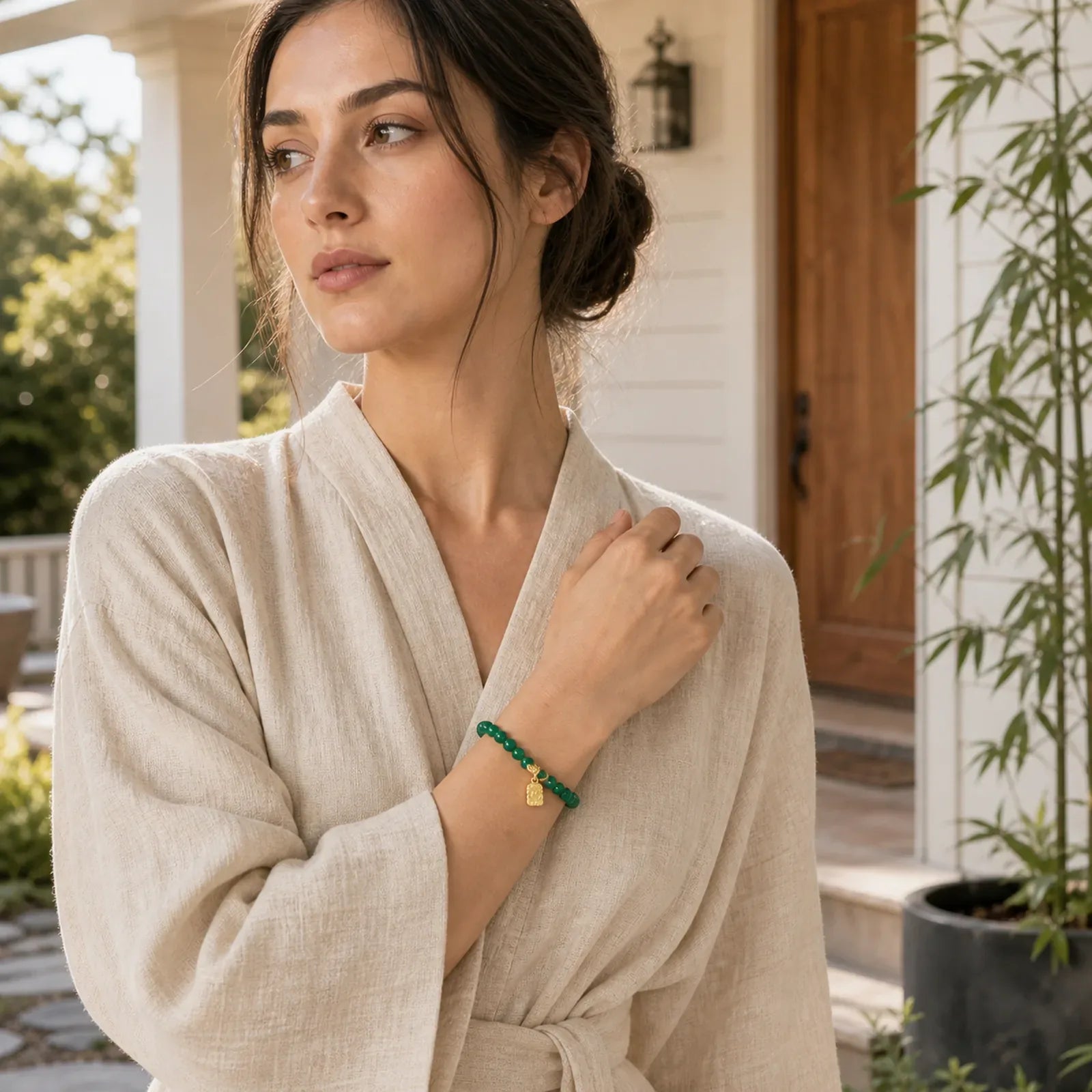 Green Agate Ingot Fu Character Relaxation Hope Bracelet featuring Green Agate, Fu Character