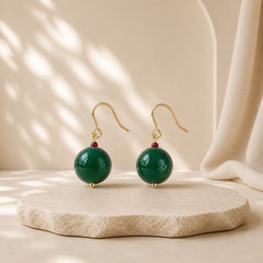Green Agate Round Support Drop Earrings featuring Green Agate, Copper, Silver